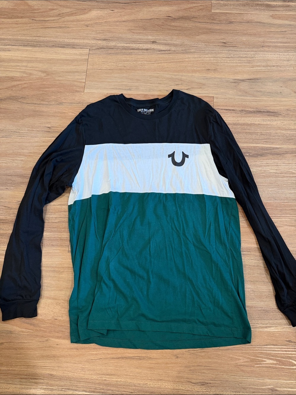 True Religion Black White Green Colorblock Long-Sleeve Tee